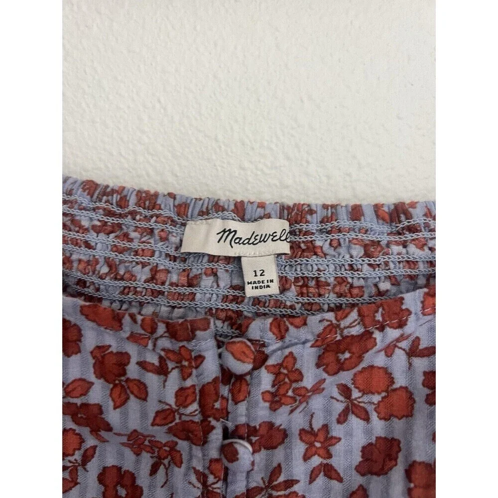 Madewell Womens Button-Front Smocked-Back Puff Sleeve Top Piccola Floral Size 12